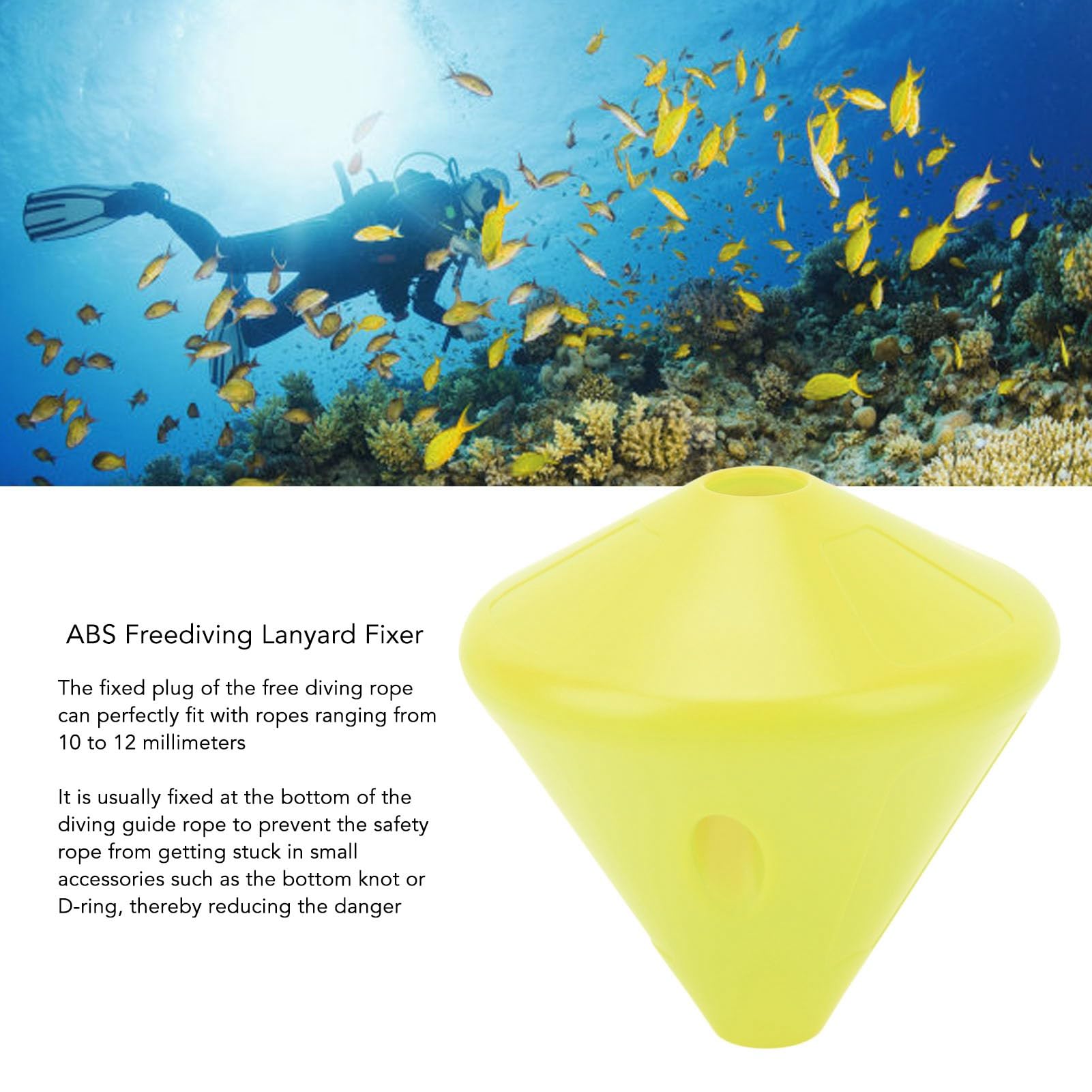 ABS Freediving Lanyard Fixer, Underwater Traction Rope Fixing Tool Freediving Rope Safety Plug Swimming Diving Access Suitable for Diving Use(Fluorescent Yellow)