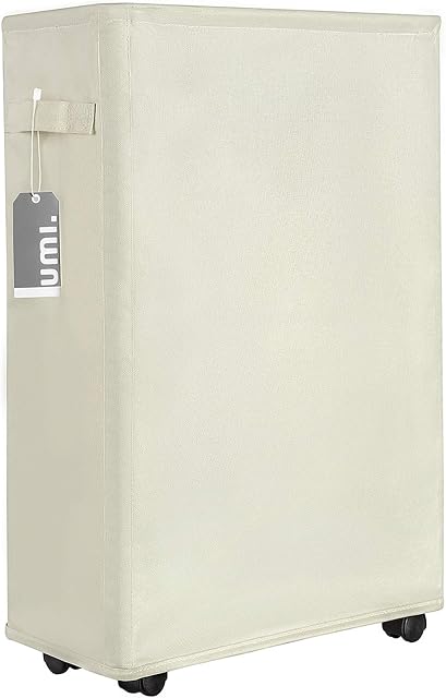 Amazon Brand Umi Slim Laundry Basket on Wheels Tall Rolling Laundry Hamper Collapsible Dirty Clothes Hamper Thin Narrow Hamper Beige