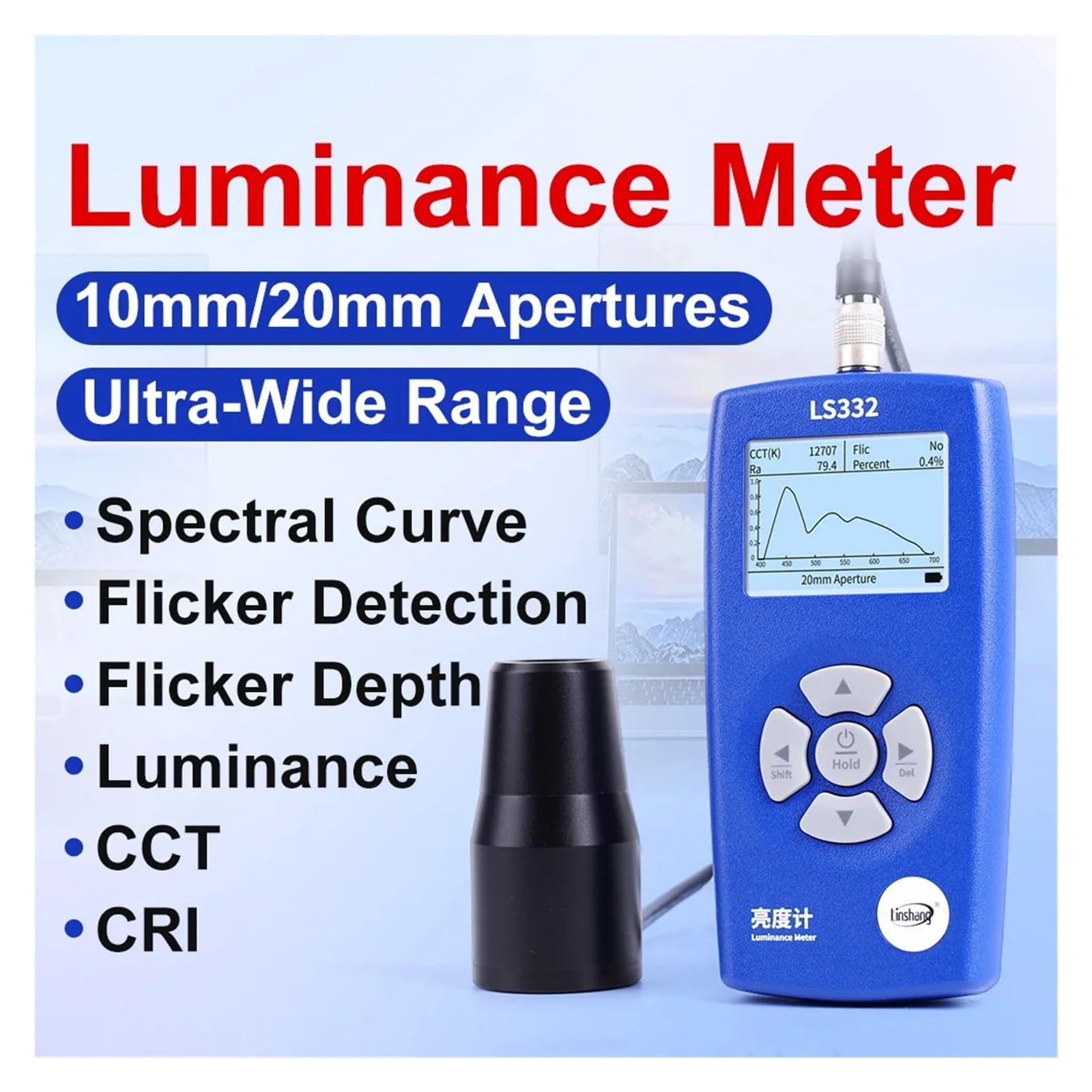 Medidor De Luminosidad LS332, Espectrómetro, Frecuencia Parpadeo Brillo, Análisis CCT CRI For Medición Lámpara Pantalla LCD,Medición precisa