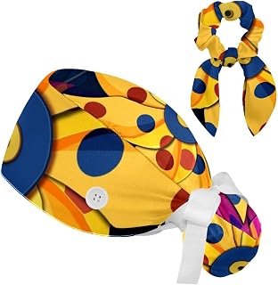 FVQL 2 Pieces Surgical Cap for Long Hair Scrub Cap with Hairband Nurse Cap, dot and Floral Pattern Colorful