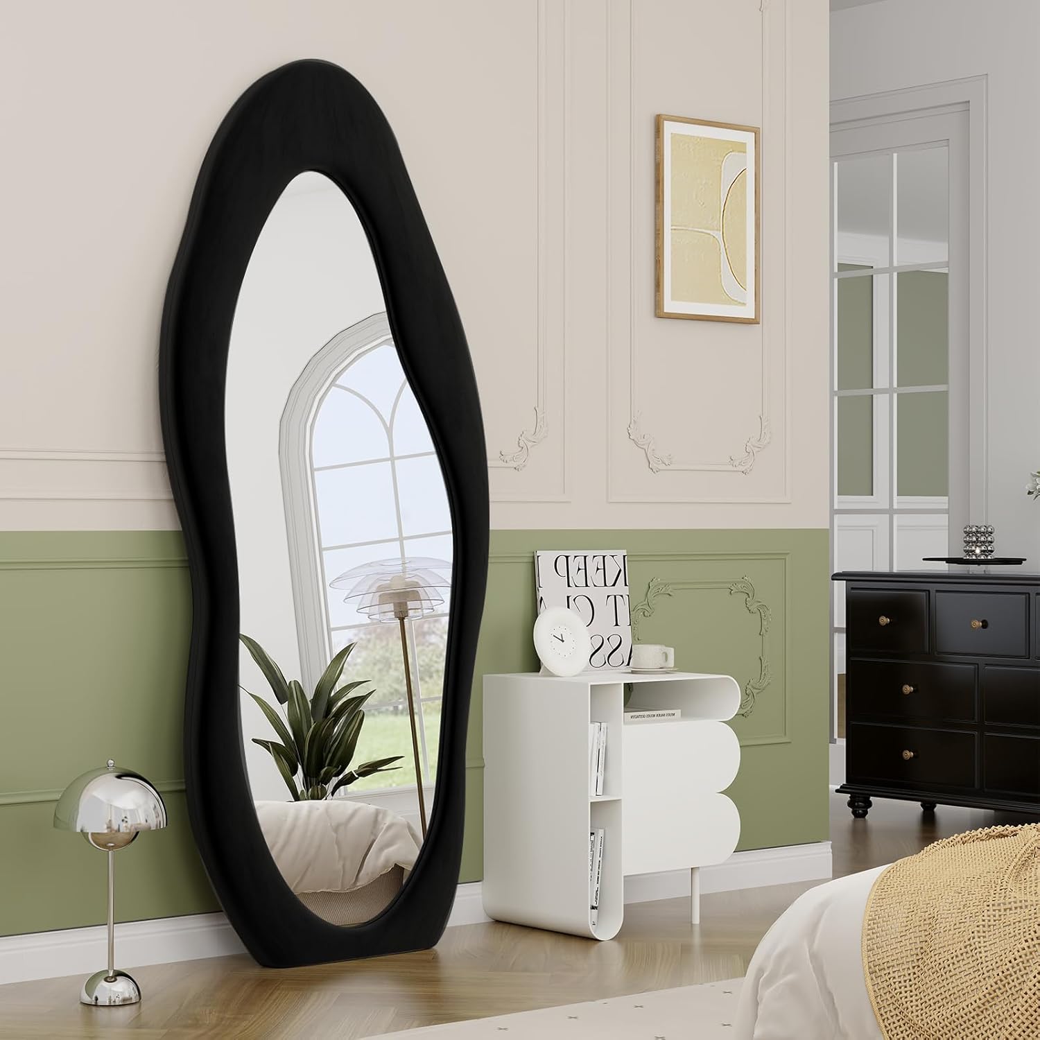 GLSLAND 63" x 24" Irregular Wall Mirror with Flannel-Wrapped Wooden Frame - Full-Length Mirror for Hanging or Leaning Against Wall in Cloakroom, Bedroom, and Living Room