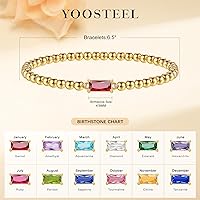 Vista 5 de Yoosteel Pulsera delicada con piedra natal para mujer, pulseras elásticas chapadas en oro de 14 quilates, joyería de cumpleaños de amistad de moda