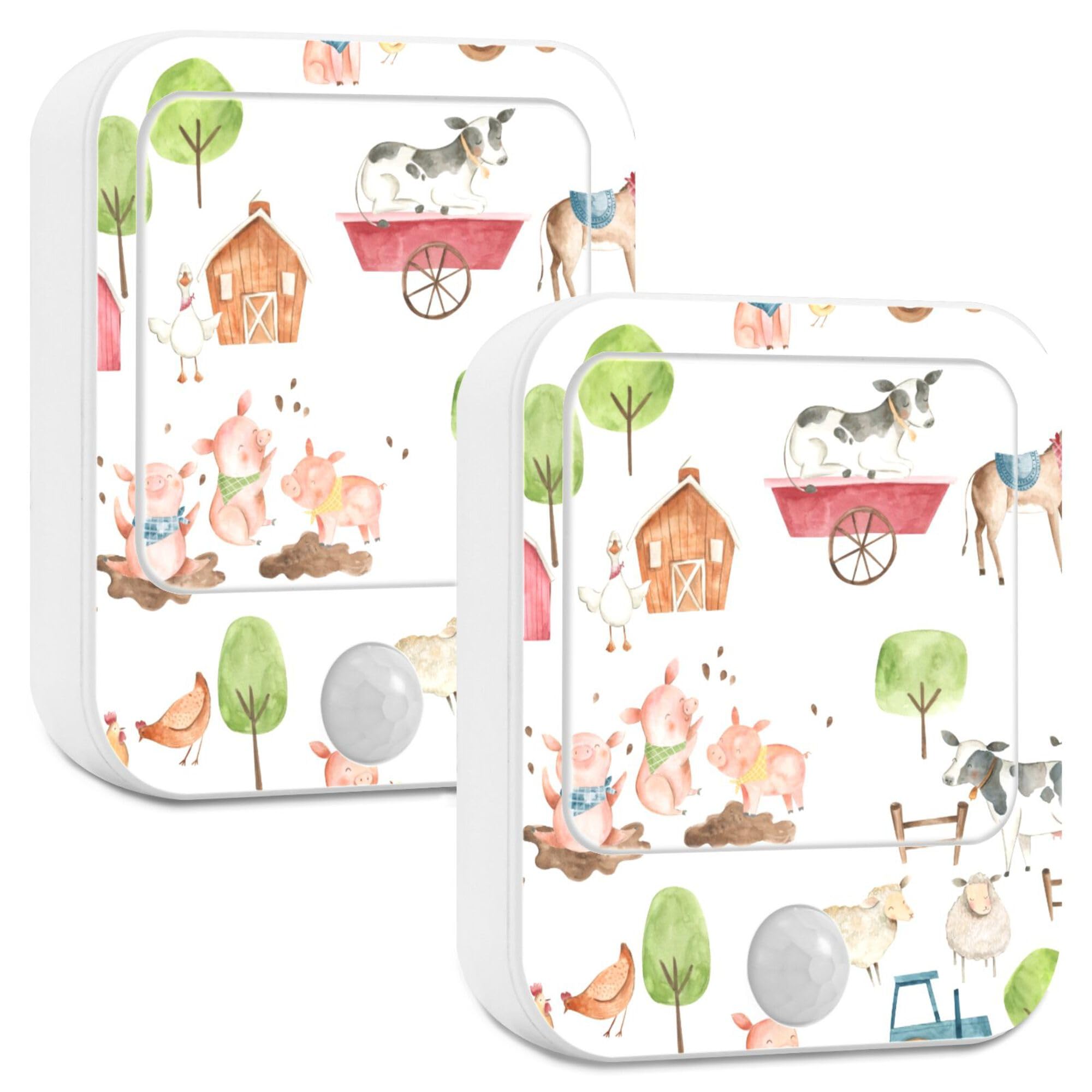 Qilmy Farm Animals Night Light Plug into Wall 2 Pack Plug-in LED Nightlights with Auto Dusk to Dawn Sensor Warm White Light Perfect for Kids Room Bedroom Kitchen Hallway Stairs