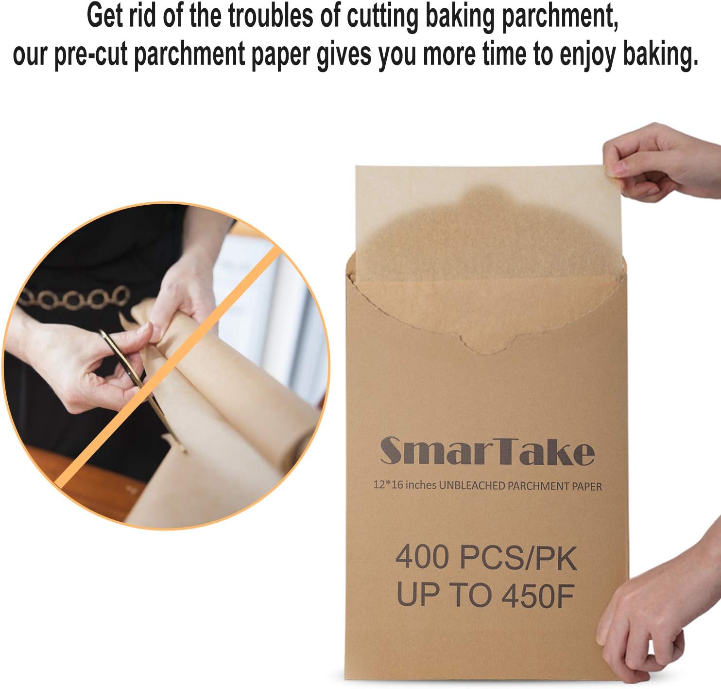 SMARTAKE 400 Pcs Parchment Paper Baking Sheets, 12×16 Inches Non-Stick Precut Baking Parchment, Suitable for Baking Grilling Air Fryer Steaming Bread Cup Cake Cookie and More (Unbleached): Home & Kitchen