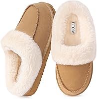 FITORY Women's Cozy Suede Slippers with Faux Fur Lining & Memory Foam - Indoor Outdoor Slip-On Mini Boots