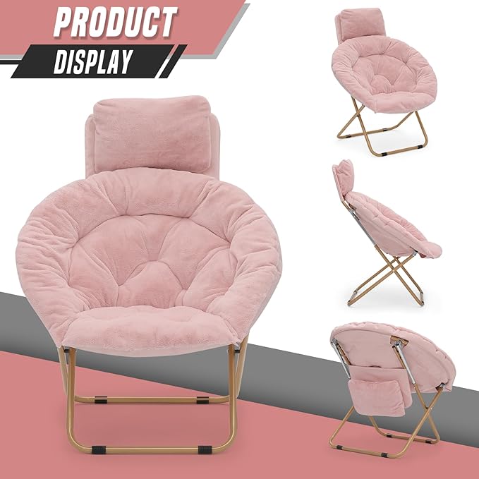 Sillón Lounge Plegable Redondo con Reposacabezas Rosa miniatura 3