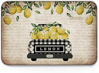 Farm Lemon Harvest Truck Door Mat Non-Skid Rubber Backing, Vintage Newspaper Absorbent Durable Floor Mat Low-Profile Door Rugs Home Decoration for Front Door/Indoor/Bathroom -18x30 inches