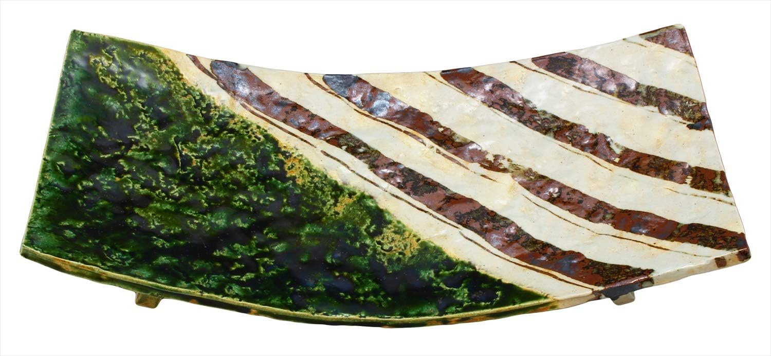 Mino Ware 043-0022 Nakagaki Consecutive Platter, Decorative Plate, Cutting Board Plate, Foot Included, Kaiseki Dish, Oribe Mamadomon