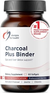 Designs for Health Charcoal Plus Binder - Zeolite Detox Process with Activated Charcoal, Organic Chlorella - Toxin Binder for Full Body, GI & Gut Detox Support 60 Softgels