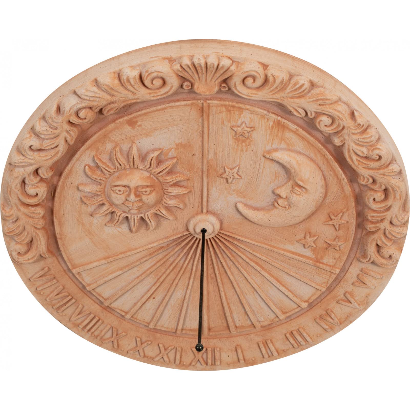 Biscottini Meridiana in terracotta 53,5x6,5x53 Made in Italy - Pannelli decorativi Sole e luna - Decorazioni casa terracota cucina - Accessori casa shabby - Orologio giardino - Bussola professionale