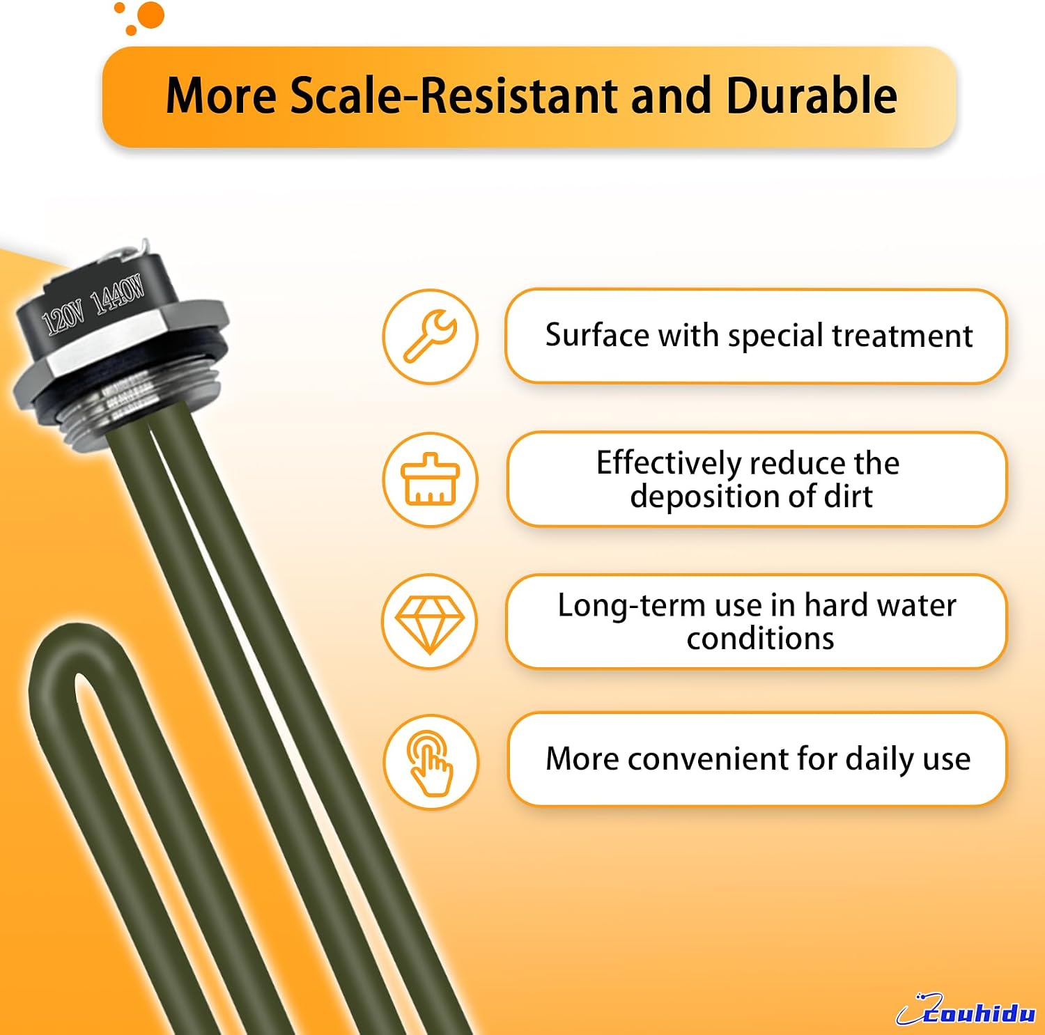 Upgraded 520900 92249 RV Water Heater Element Compatible with Suburban SW4/6/10/12/16, Atwood GC6AA/GC10A/G6A/GC10A/GCH6A, Replace 520789 91160 Heating Element, Screw-in 1400/1440W 110/120V