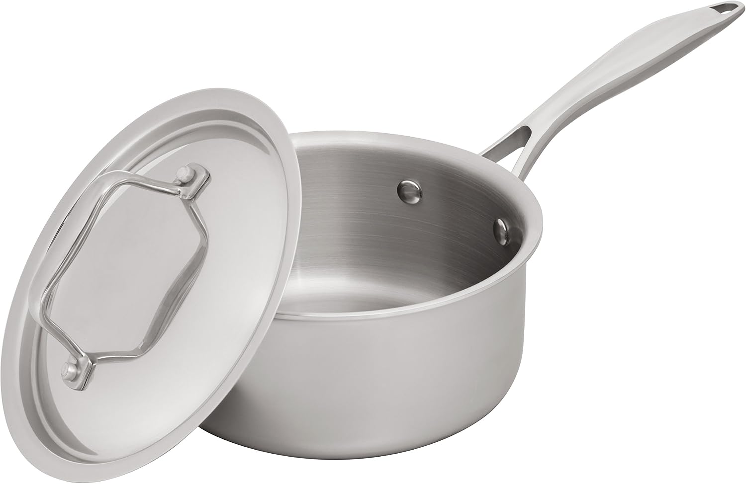 Amazon Brand – Stone & Beam Sauce Pan With Lid, 1.5-Quart, Tri-Ply Stainless Steel