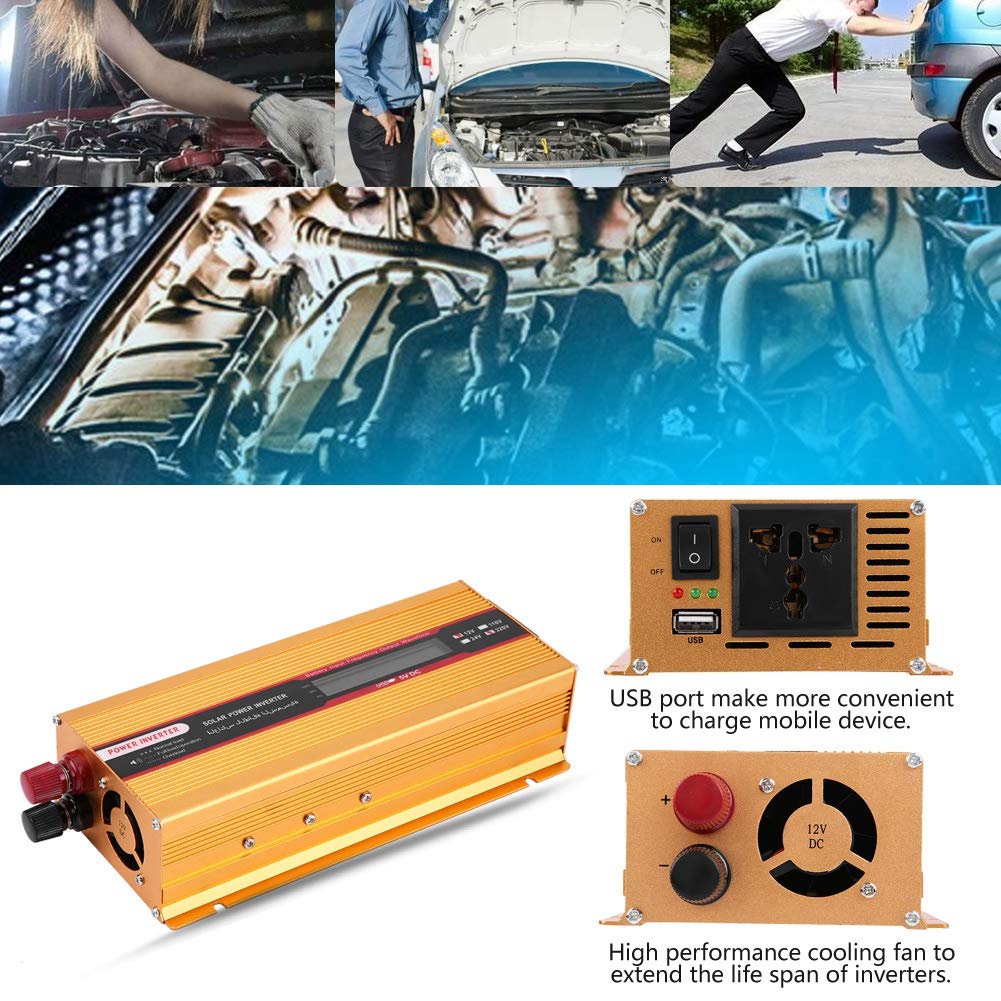 Inversor de onda sinusoidal modificada de 2000 W con cargador USB, carcasa de aleación de aluminio resistente para coche y viajes
