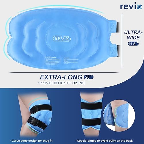 Miniatura 3 de REVIX Paquete de 2 bolsas de hielo de gel reutilizables de 20 pulgadas para rodillas, espalda, hombros, rodilleras reutilizables para reducir las
