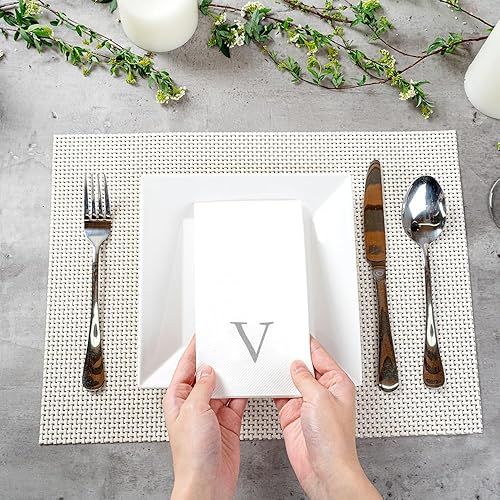 Miniatura 91 de Luxenap - Toallas de invitados de 15.8 x 7.9 pulgadas, 50 toallas de mano con letras plateadas, letra "P", fuente Sans Serif, servilletas de papel