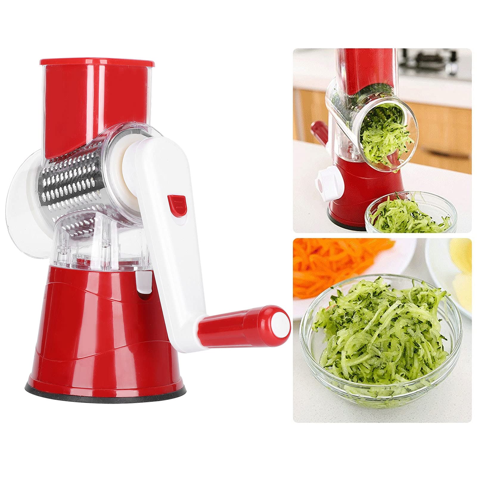 Multi Vegetable Cutter 360 Degree Manual Food Shredder Kitchen Potato Chopper Cucumber Slicer Cheese Grinder for Home Hotel Restaurant(Red)