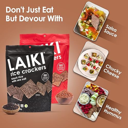 Miniatura 6 de LAIKI Paquete de galletas de arroz negro (3.5 onzas) y galletas de arroz rojo (3.5 onzas)  Snack sabroso saludable sin gluten  Snack salado vegano