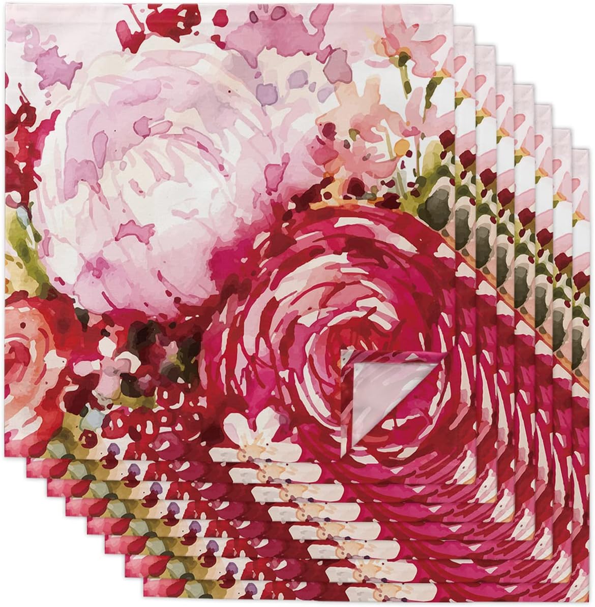 Floral Cloth Napkins Watercolor Rose Napkins Set of 8, 20 x 20 Inch Soft Comfortable Reusable Paper Napkins Pink Red Floral Washable Dinner Napkins for Family Wedding Parties Banquet Holiday Dinner