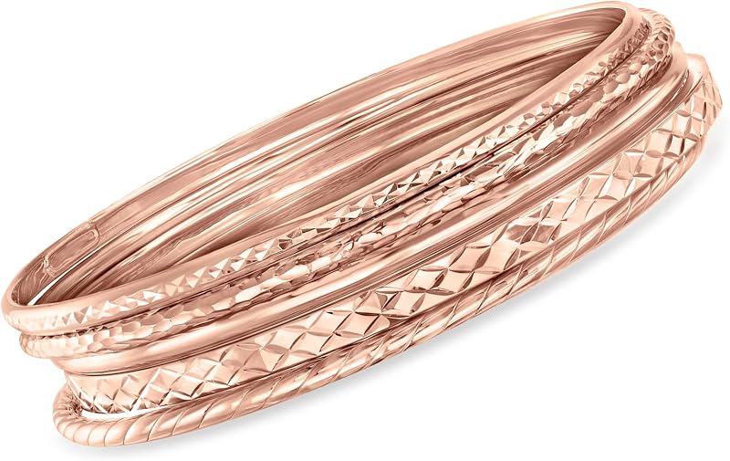 Juego de joyas de oro de 18 quilates sobre plata de ley: 5 pulseras tipo brazalete texturizadas