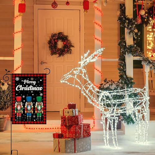 Miniatura 4 de Nepnuser Bandera de jardín de cascanueces con texto en inglés "Merry Christmas", diseño de cascanueces negro afroamericano, decoración de fiesta de