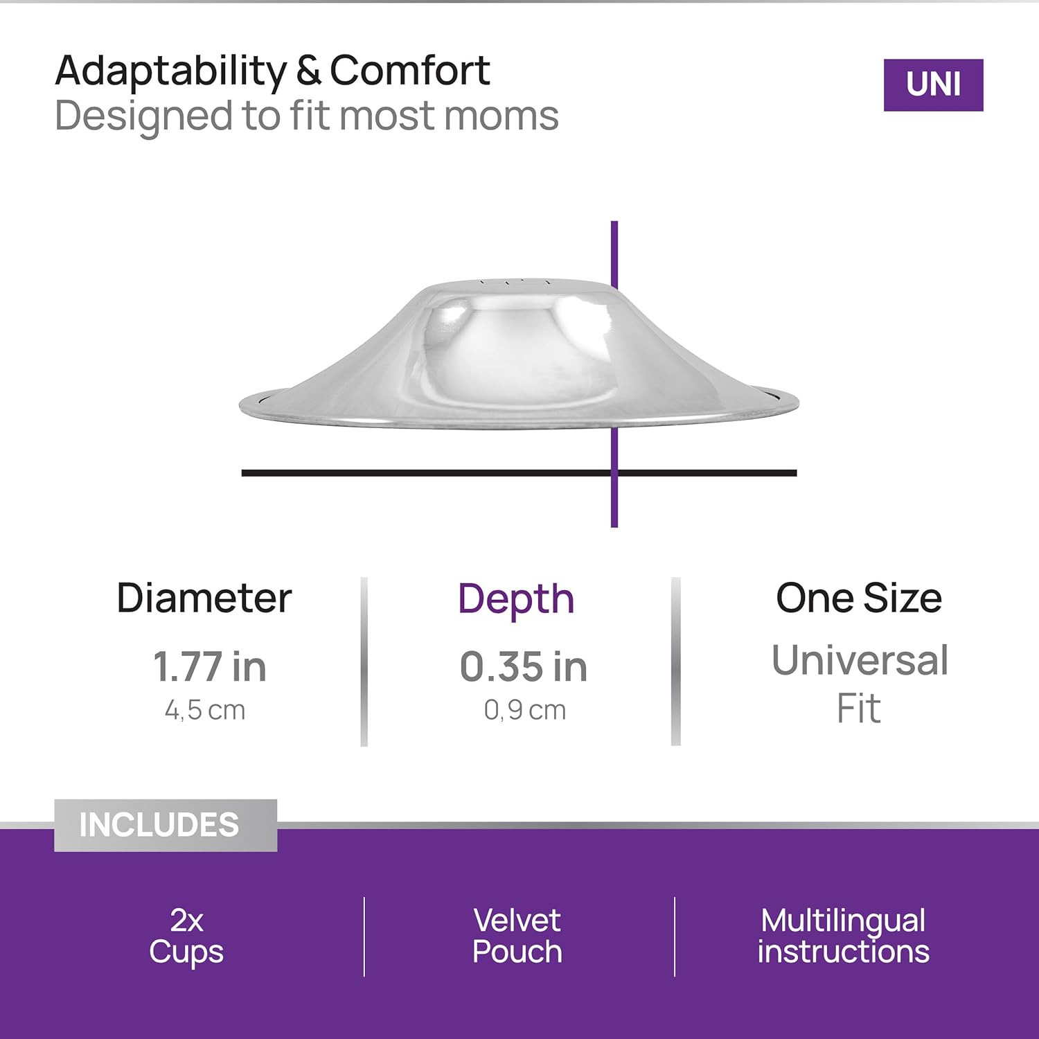 Original Italian Silver Nursing Cups - Nipple Shields for Breastfeeding - Helps Soothe and Protect Sore Nipples - Dermatologically Tested - Medical Device FDA-Registered (Universal Fit)