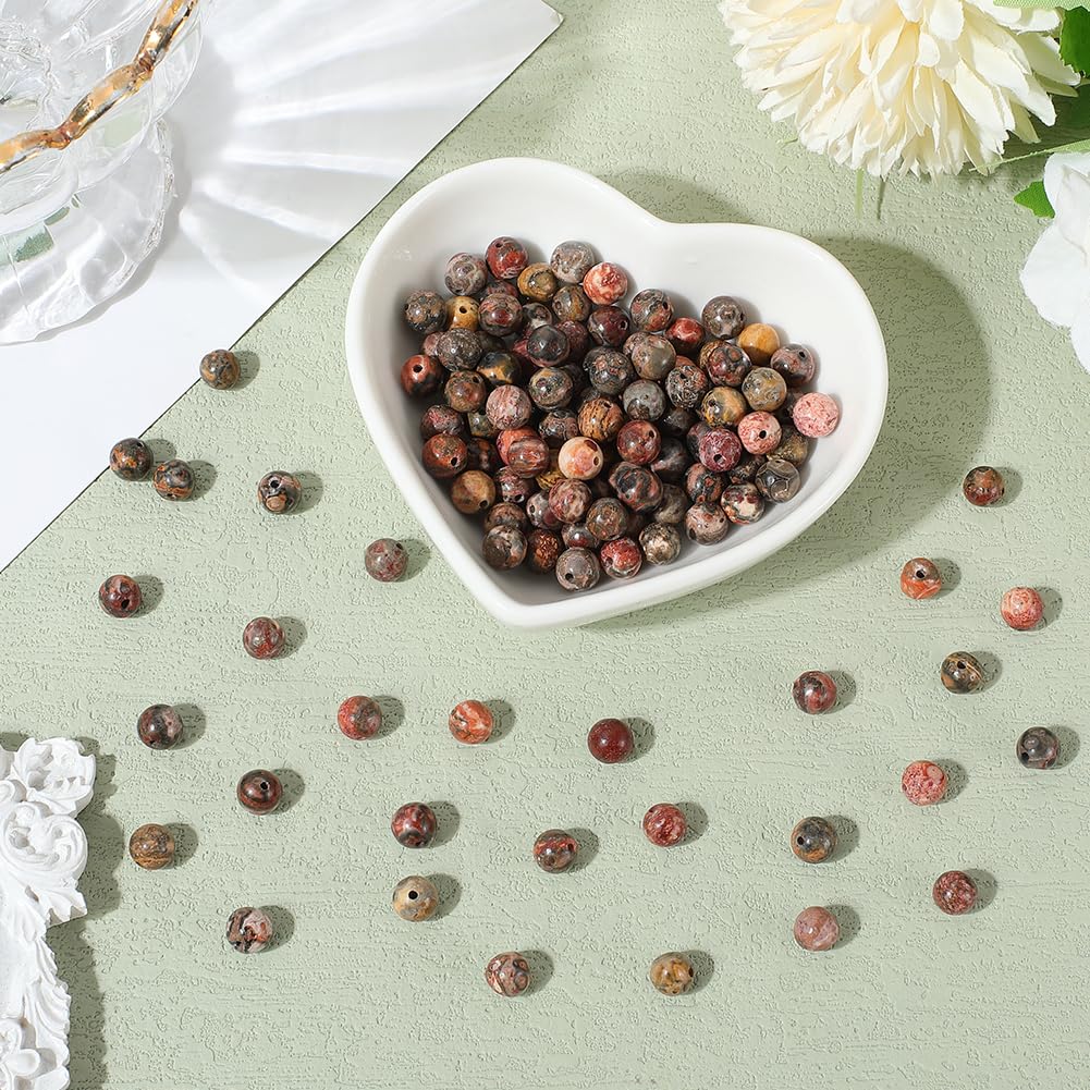 PONABEADIY 1 Box 120PCS Natural Jasper Stone Beads with Hole Round Red Leopard Skin Gemstone Smooth Polished Loose Spacer Bead Bulk for Jewellery Making Earrings Bracelets Necklaces DIY Crafts Supply - Image 3