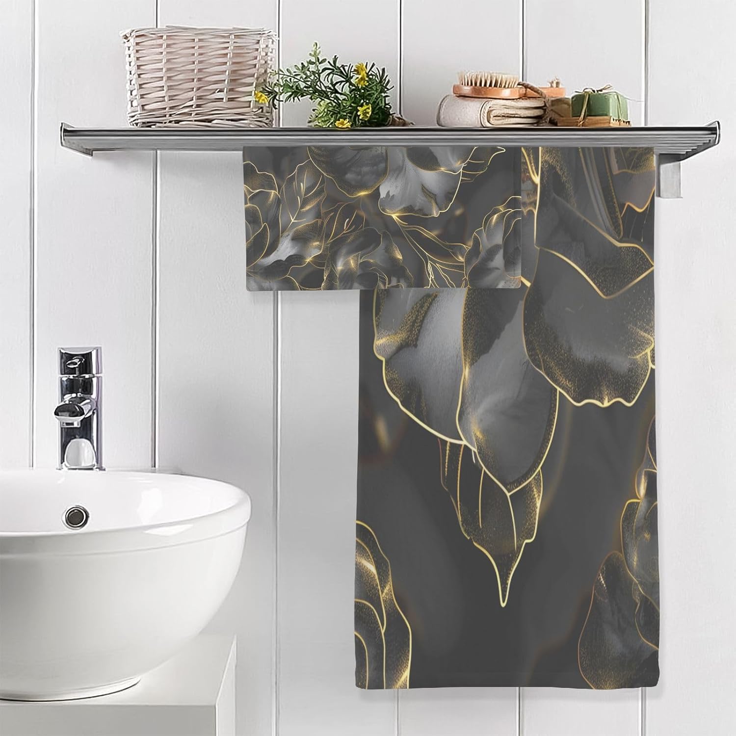 Hand Towels Premium Soft and Highly Absorbent Black Rose 2 Pcs Towels for Bathroom Set 100% Cotton Decorative Face Towels