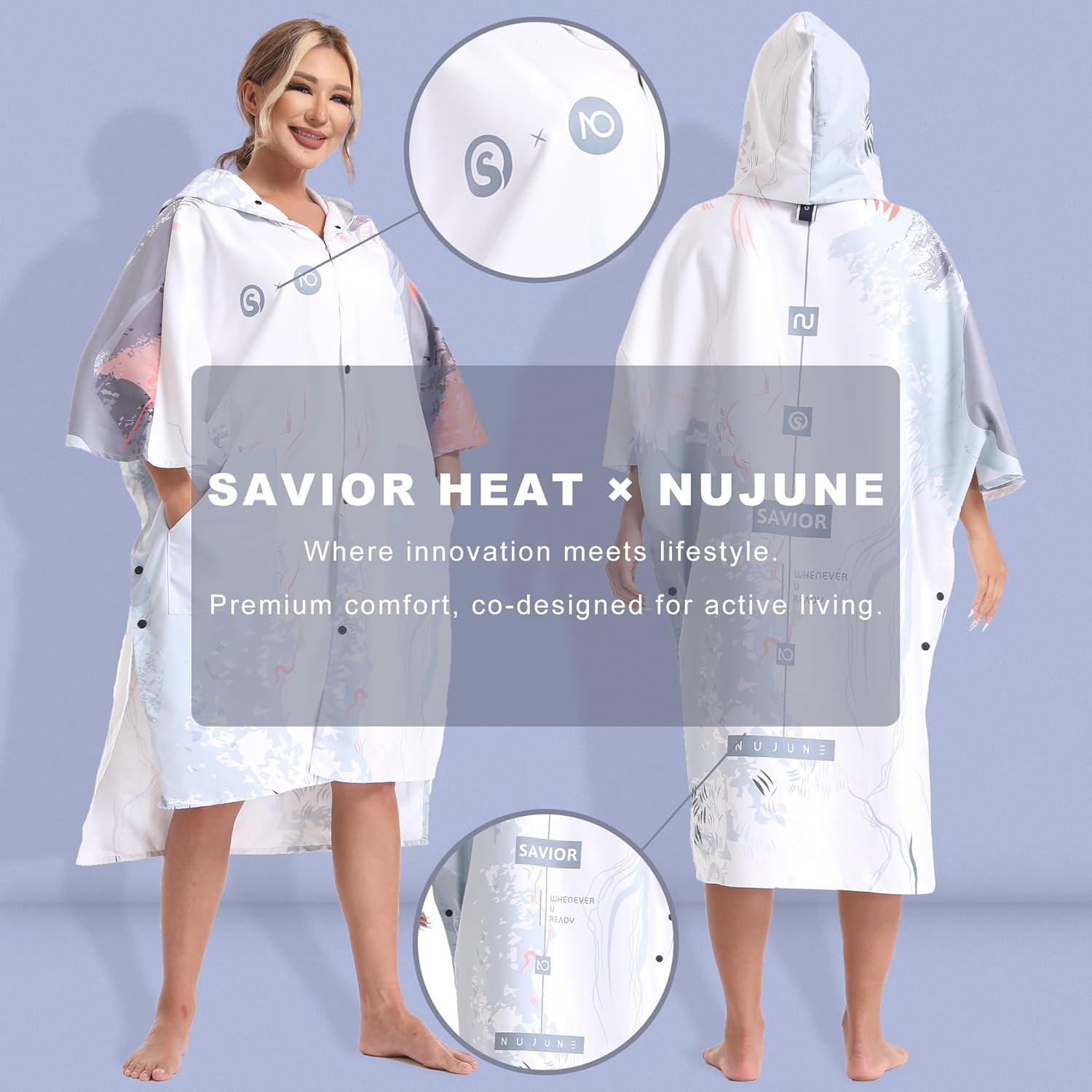 SAVIOR HEAT Surf Poncho, Hooded Swim Robe with Pocket Quick Dry Cover-Up Bath Towels for Men Women - Image 9