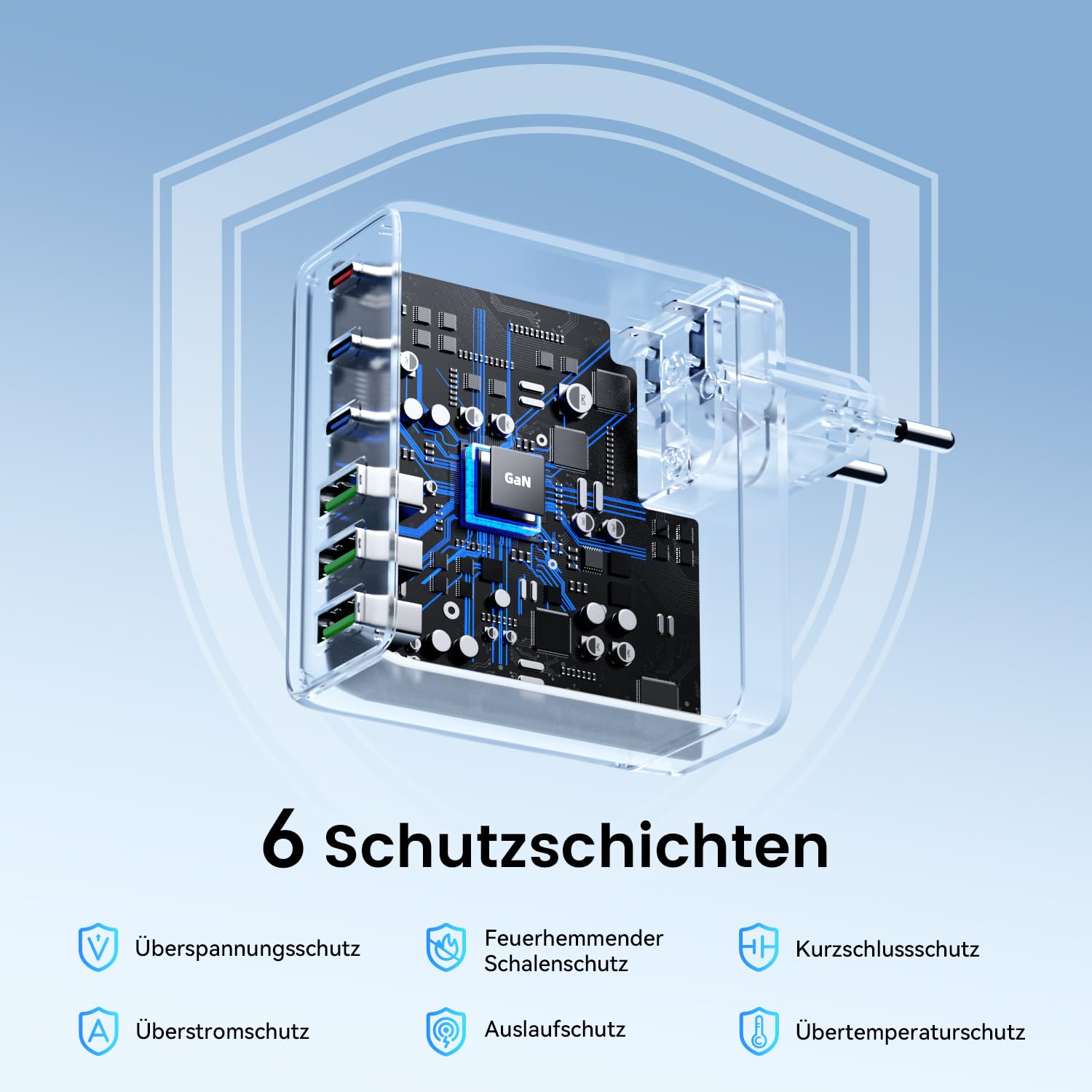 HSSNS 300W USB-C Ladegerät, 6 Port USB Ladegerät Mehrfach Schnellladegerät mit 3 USB-C und 3 USB-A, GaN PD Charger für MacBook iPad Pro/Air, iPhone 17 16 15 Pro Max, Samsung usw.
