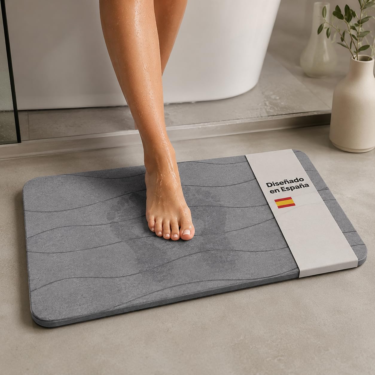 Alfombra de Baño de Diatomita 60x40 – Alfombrilla Diatomita Absorbente y Secado Rápido, Alfombra Baño Antideslizante, Piedra Natural Antimoho para Ducha, Alfombrilla de Ducha de Piedra