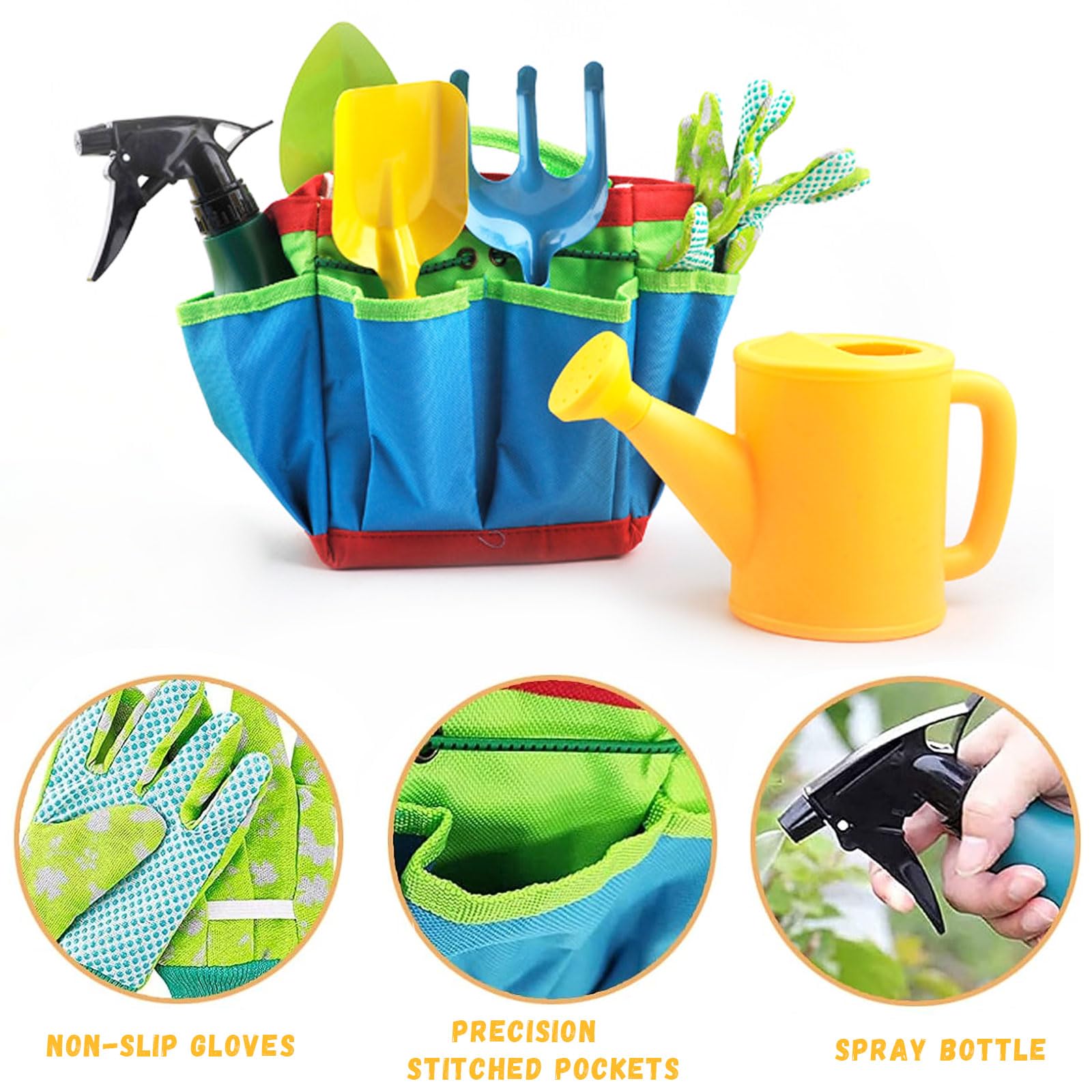 Set di attrezzi da giardinaggio per bambini, 23 attrezzi da giardinaggio, guanti da giardino per bambini, giocattoli per bambini con annaffiatoio pala rastrello, vanga, grembiule, giocattolo da