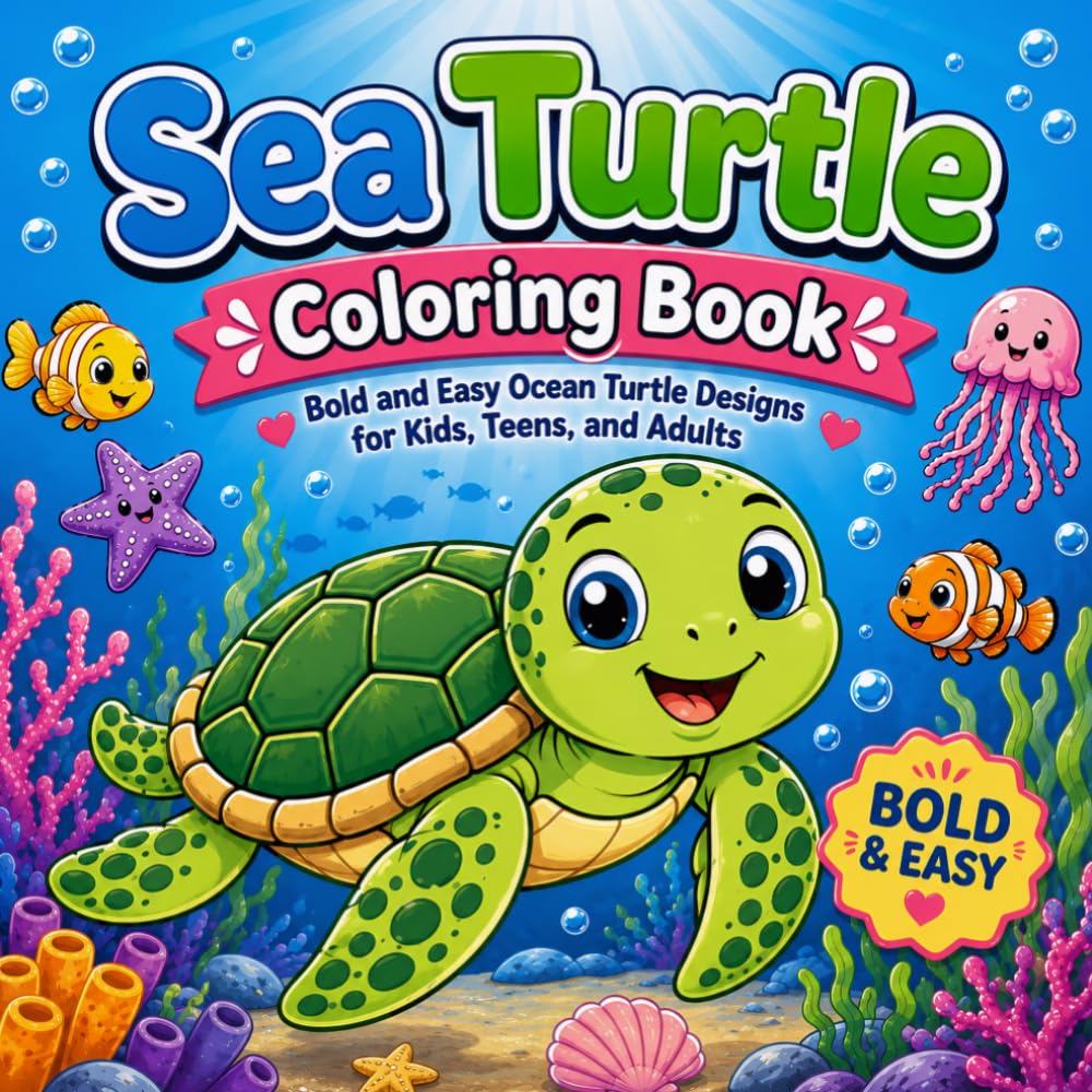 Sea Turtle Coloring Book: Bold and Easy Ocean Turtle Designs for Kids, Teens, and Adults