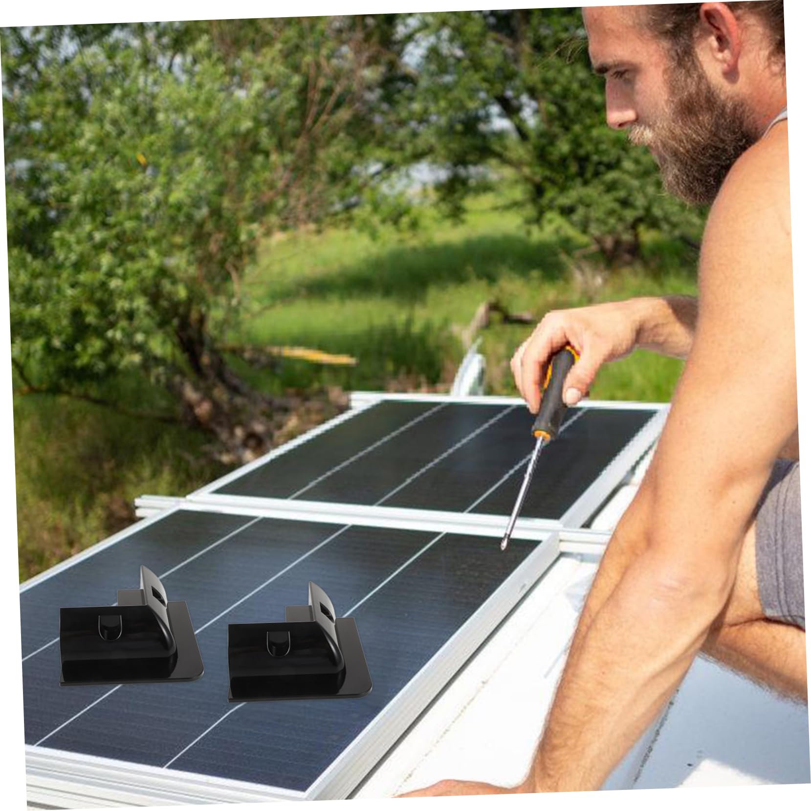 Supporto per Pannello Fotovoltaico per Camper, Abs Nero, Installazione senza Foratura, 4 Pezzi, per Roulotte e Pannelli Solari