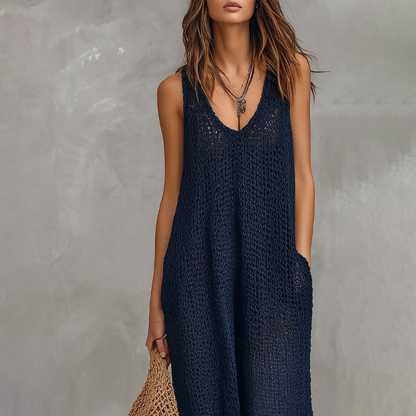 Mono para mujer, de verano, largo, sin mangas, elegante, bohemio, para la
