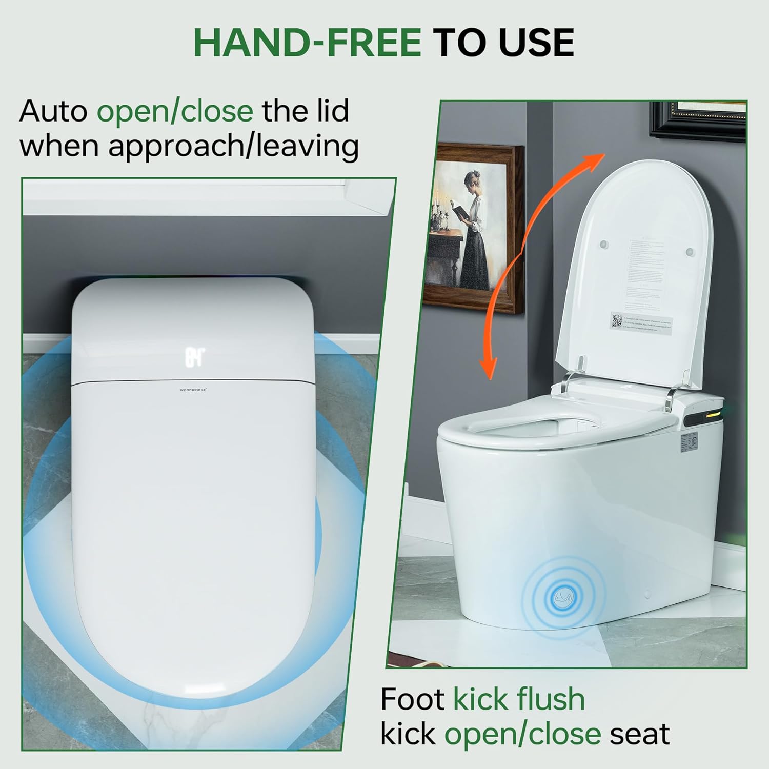 WOODBRIDGE ADA Height Smart Toilet – Auto Lid Open/Close, Foot Sensor, Zero Pressure System, Aromatherapy System, Self-Cleaning Nozzle, Multi-Function Washing & Warm Air Dry