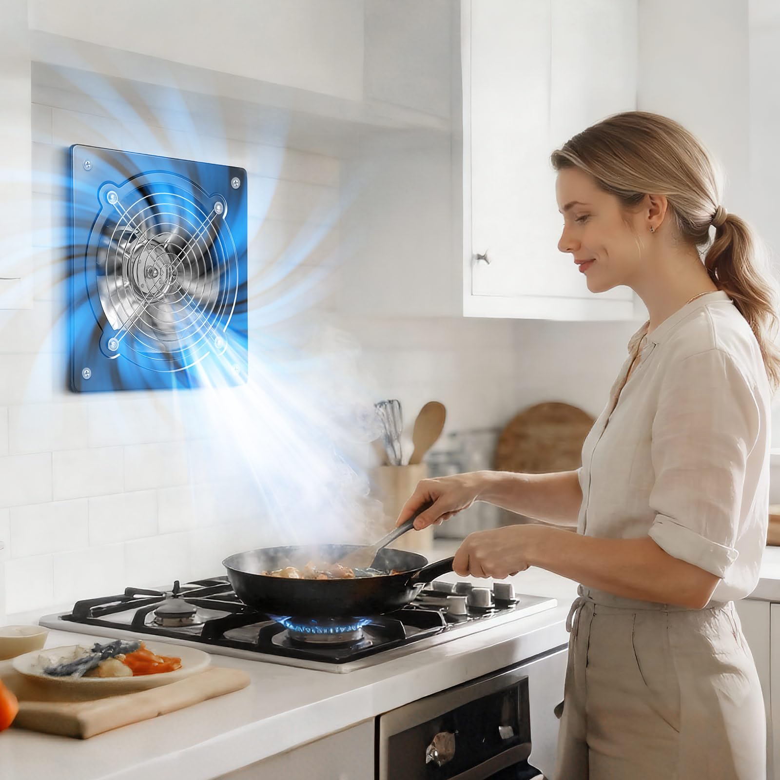 VEVOR Ventilador Extractor de 48 W 980 m³/h, Extractor de Aire de 203 mm, con Control de Velocidad y Válvula Antirretorno, Montaje para Pared, Ventilación para Cocina Baño Garaje Sótano Ático Taller