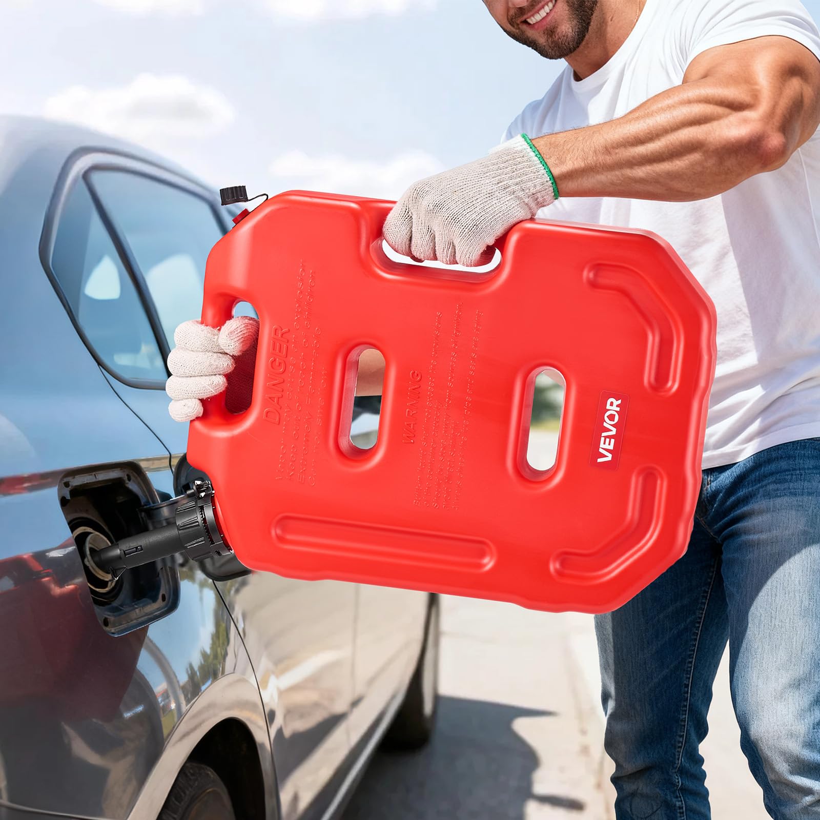VEVOR Contenitore per Carburante 10 Litri, Tanica Benzina in Polietilene con Beccuccio e Staffa Bloccabile, Portata Massima 0,25L/s, per la Maggior Parte di Auto, Moto, ATV, UTV, Rosso