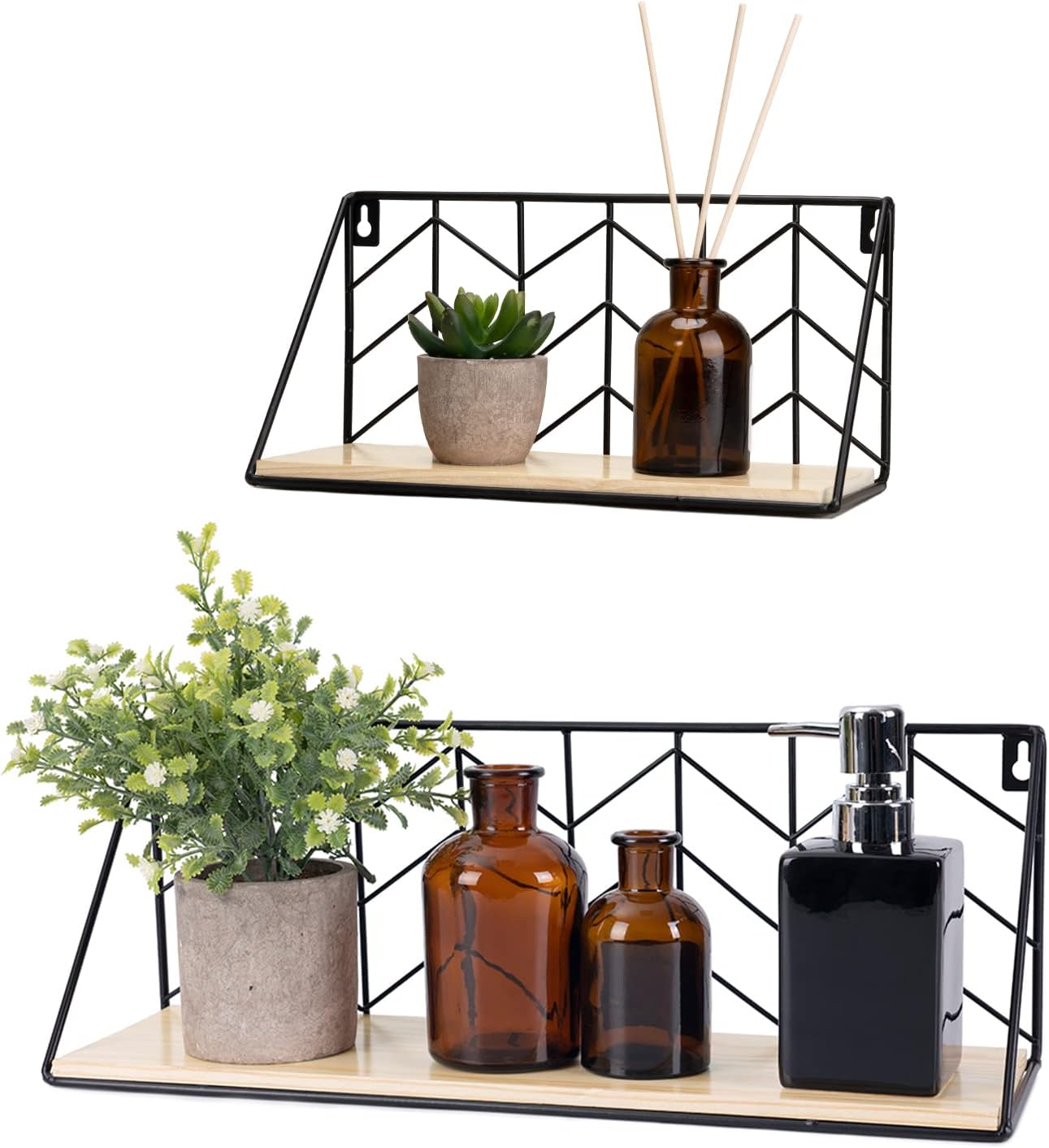 TIMEYARD Floating Shelves Wall Mounted Set of 2 Rustic Arrow Design Wood Storage for Bedroom, Living Room, Bathroom, Kitchen, Office, etc