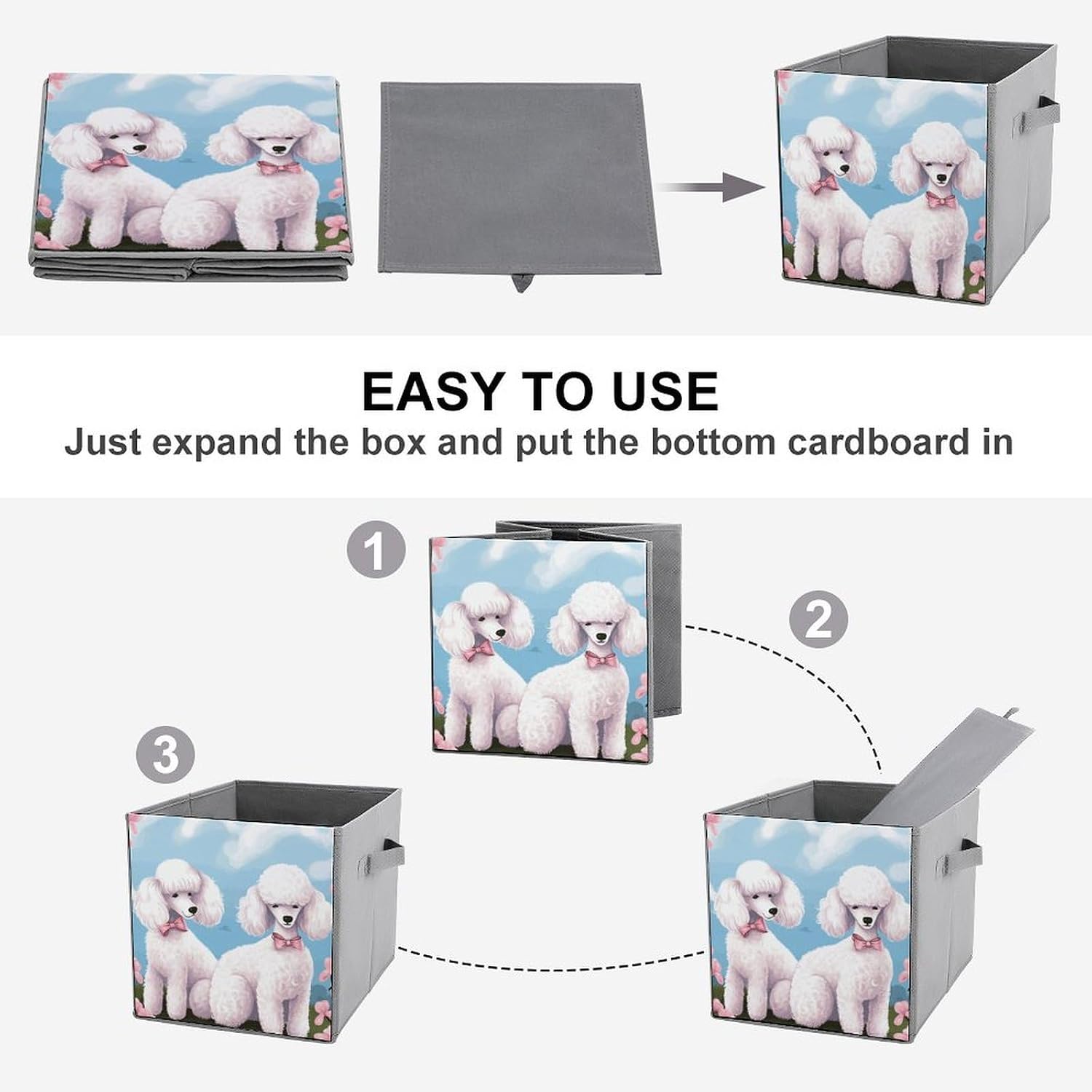 Folding Storage Bins Oxford Fabric Clothes Storage Boxes with Handles | Poodles Dogs Cube Organizer, Easy to Store, Multi Functional Cube Storage Organizer for Office Bedroom
