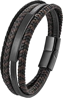 Leather Bracelet for Men, 8.5 Inch Braided Bracelet for Men, Black Brown Blue Leather Bracelet, Jewelry Gift for Men Dad Dad, with Box