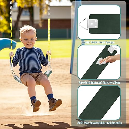 Miniatura 4 de Juego de columpio con anillo triangular de metal y cadenas antioxidantes de 66 pulgadas, accesorios de reemplazo de columpio con ganchos de presión