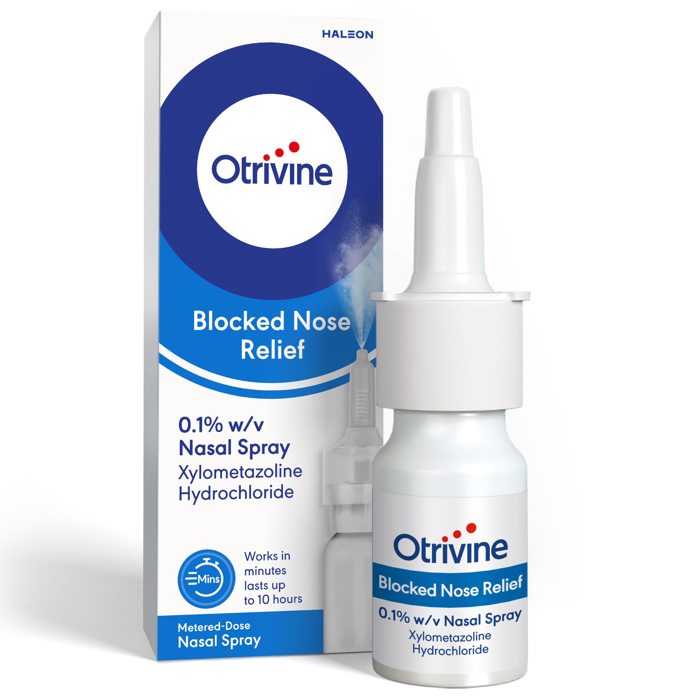 Otrivine Nasal Spray Adult, Decongestant for Blocked Nose Relief in Cold and Flu, 10 ml