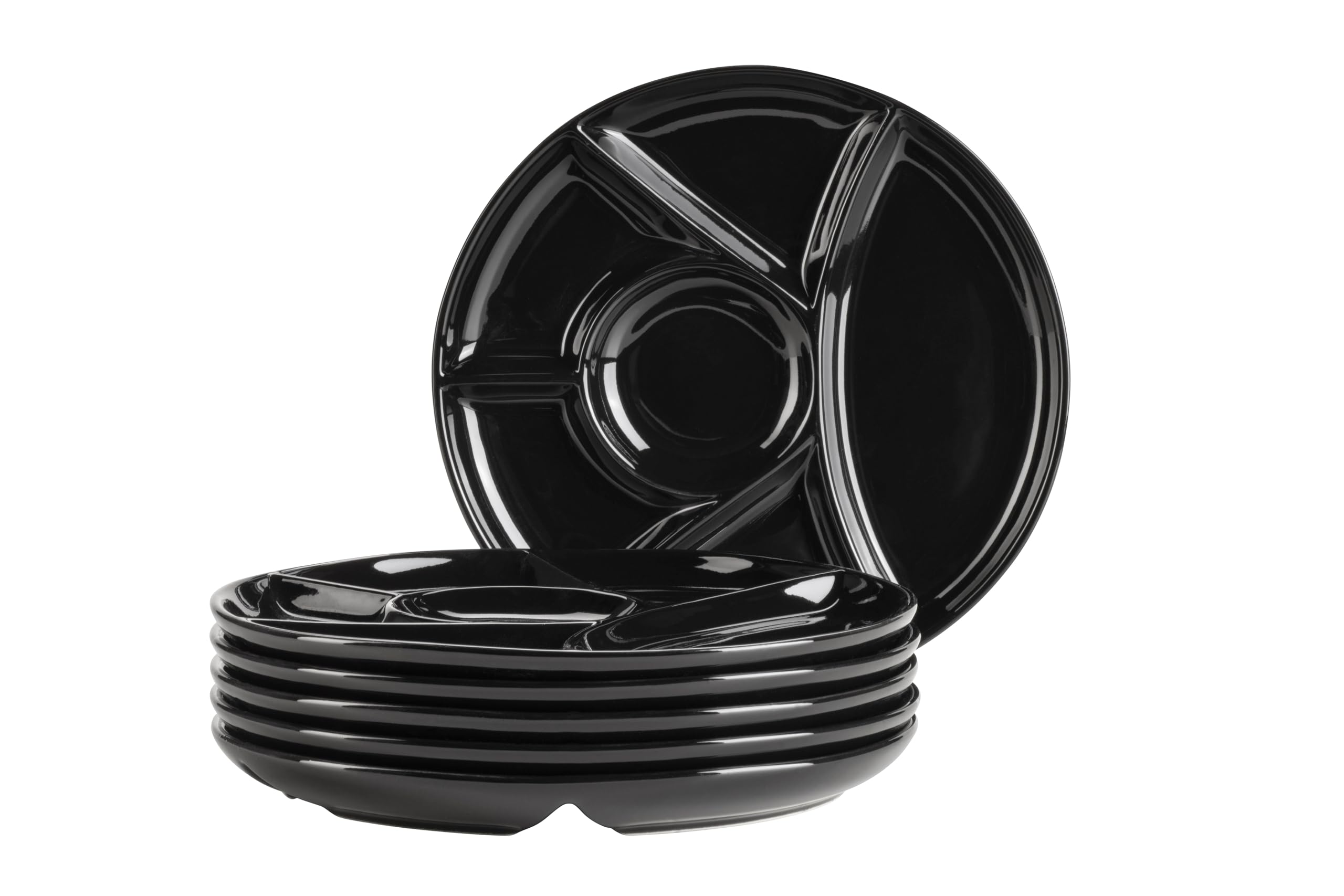MÄSER Lot d'assiettes à fondue pour 6 personnes, assiettes pour fondue, fête, barbecue, avec compartiments pratiques, polyvalents, intemporels, porcelaine, noir, 21,5 cm