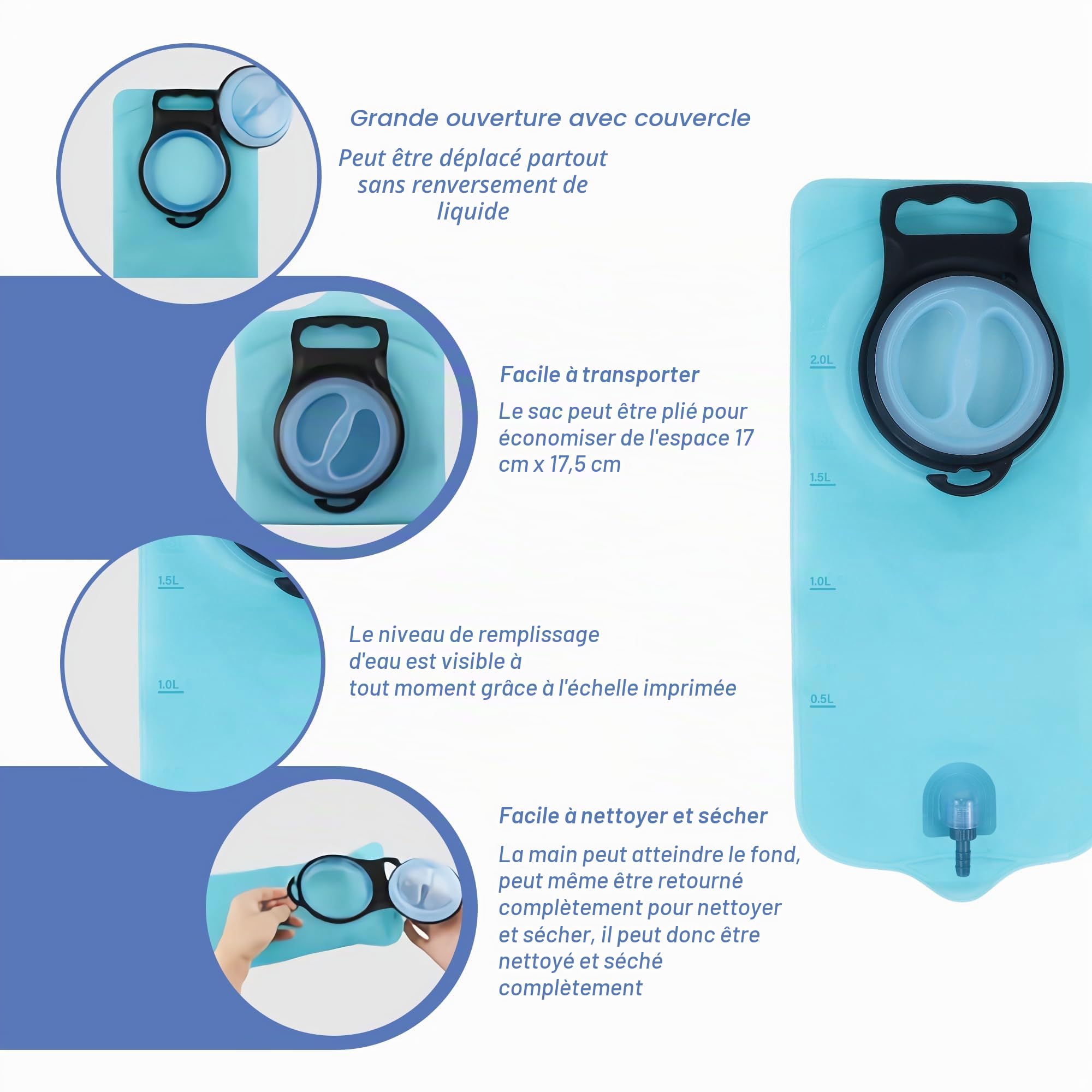 TopQuaFocus Kit de sac de douche pour lavements à la maison avec tube en silicone de 2m, sac de lavement portable pour homme et femme, nettoyage du côlon pour nettoyage du côlon
