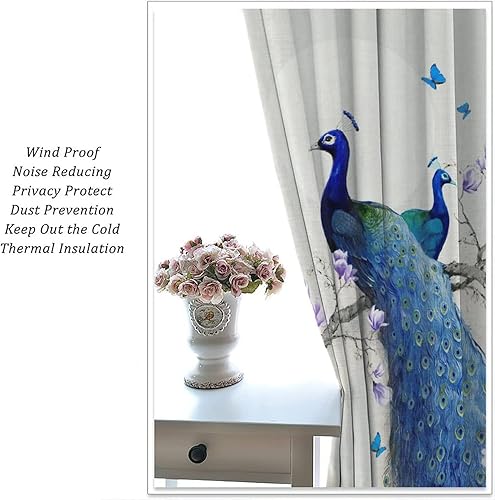 Miniatura 234 de Cortina opaca con estampado de pavo real, con estampado de animales retro, con bolsillo para cortinero y flores de peonía doradas, para dormitorio,