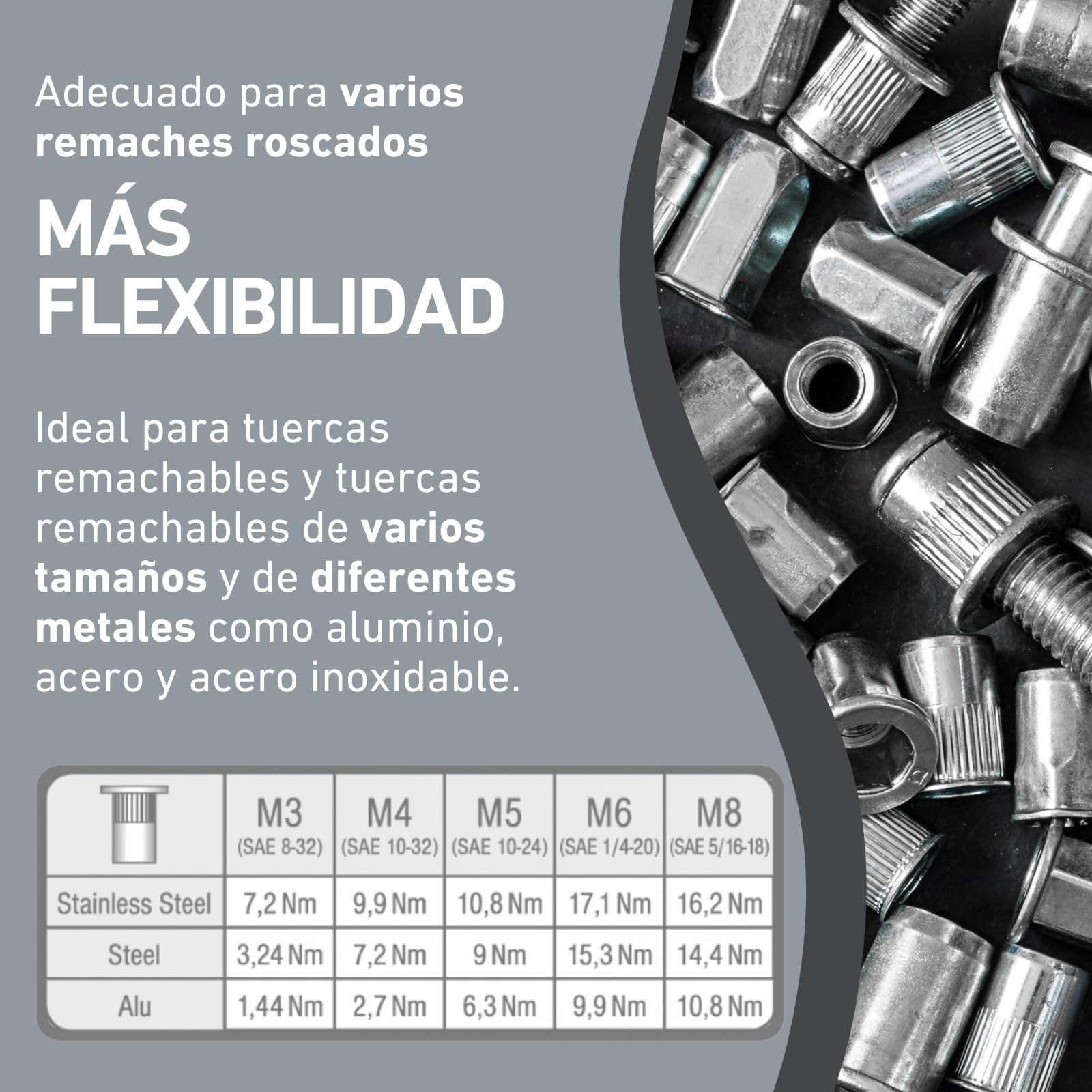 Adaptador de Tuerca Remachada para Taladro y Atornillador | Herramienta para Remachar Tuercas de Aluminio, Acero y Acero Inoxidable | Adaptador Tuercas de M3-M8 | Pistola de Remaches Adaptador