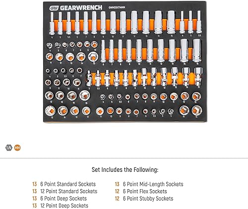 Miniatura 6 de GEARWRENCH Juego de llaves métricas Drive Master de 89 piezas de 14" en bandeja de almacenamiento de espuma - GWMSSKT14MM