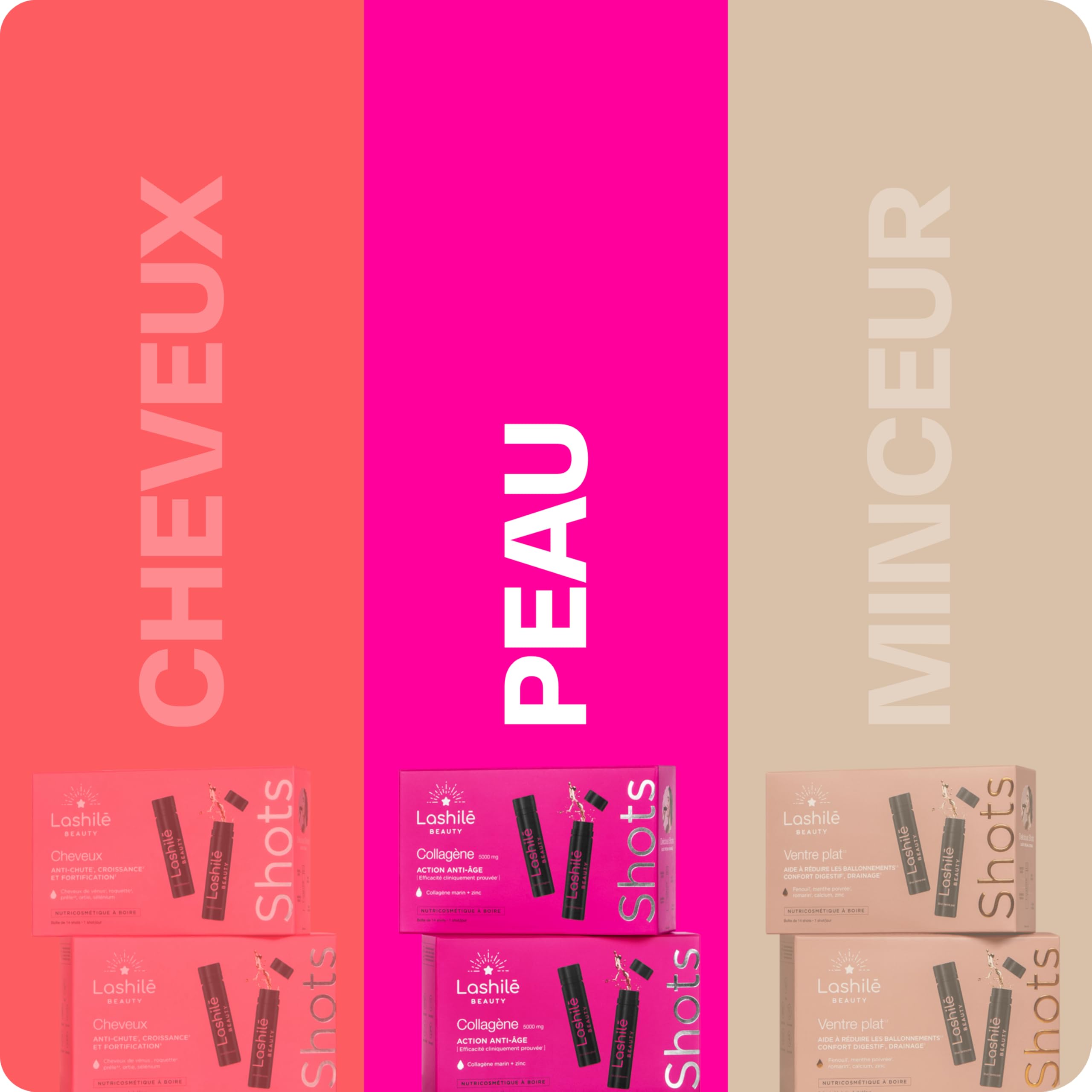 Lashilé Beauty - Complément Alimentaire - Anti-âge Global - Shots Collagène Marin 5000 mg - Type 1 et 3 -Nutricosmétique à boire - Collagène marin 1 et 3 Zinc - Made in France - Programme 1 mois