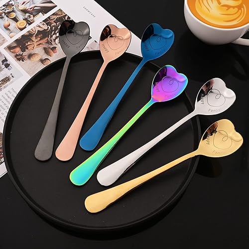 Miniatura 4 de JASHII 8pcs Shiny Blue Heart Shape Teaspoons Stainless Steel Coffee Spoon Dessert Mini Spoons, Love Spoon, Mixing Spoon Sugar Spoon Sprice Spoon,
