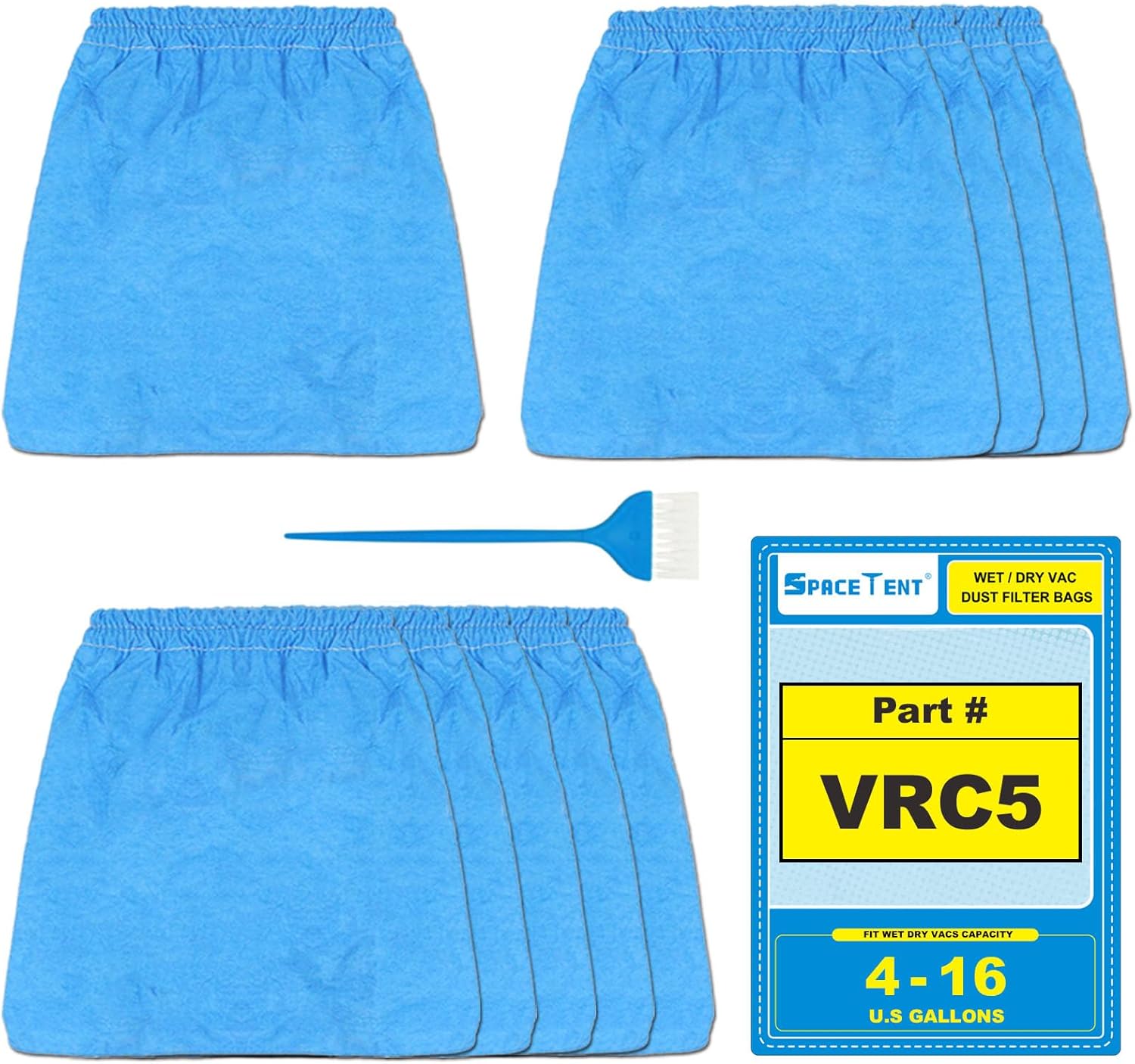 SpaceTent 5 Pack VRC5 Shop Vac Filter Bags for Vacmaster 4, 5, 12 and 16 Gallon Wet/Dry Vacs, High Efficiency Dust Filter, Part# VRC51